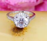 Halo Accent Solitaire Engagement Ring 2ct Round Cut Diamond 14k WhiteGold Finish