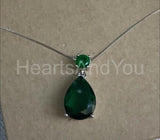 1ct Pear Simulated Green Emerald Two Stone Pendant 14k WhiteGold Plated NO CHAIN