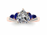 2ct Heart Cut Diamond Art Deco Sapphire Accent Engagement Ring 14k RoseGold Over