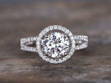 1ct Round Cut VVS1 Diamond Halo Solitaire Engagement Ring 14k White Gold Finish