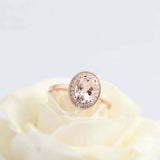 2ct Oval Cut Morganite Engagement Ring Diamond Halo Twist Rope 14k RoseGold Over