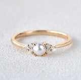 0.35ct Round Simulated Diamond Round Petite Pearl Ring 14k White Gold Plated