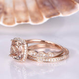 2.3ct Cushion Cut Peach Morganite Bridal Set Engagement Ring 18k Rose Gold Over