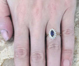 2.2ct Marquise Cut Blue Sapphire Diamond Floral Halo Ring 14k Yellow Gold Finish