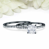 2ct Asscher Cut Diamond Bridal Set Band Engagement Ring 14k Black Gold Finish