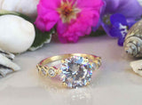 2.3ct Engagement Ring Round Cut Diamond Accents Solitaire 14k Yellow Gold Finish