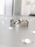 0.2ct Round Simulated Sapphire Brushed Men's Wedding Band 14k White Gold Plated