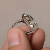 2ct Pear Cut Green Peridot Swirl Unique Engagement Ring 14k White Gold Finish