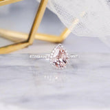 1ct Pear Cut Champagne Morganite Solitaire Engagement Ring 14k White Gold Finish