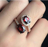 2.3ct Engagement Ring Oval Cut Red Garnet Bypass Halo 14k Yellow Gold Finish