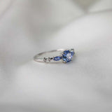 0.7ct Round Cut Blue Sapphire Engagement Ring Minimalist 14k White Gold Finish