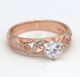 1ct Round Cut VVS1 Diamond Antique Filigree Engagement Ring 14k Rose Gold Finish