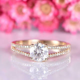 2ct Round Cut Diamond Accents Split Shank Engagement Ring 14k Yellow Gold Finish