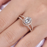 2ct Oval Cut Diamond Engagement Ring Halo Split Shank 14k Rose Gold Finish