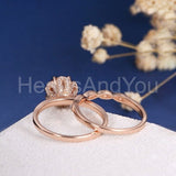 2ct Round Cut Simulated Peach Morganite Flower Bridal Set 14k Rose Gold Plated