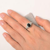 2ct Oval Cut Black Diamond Engagement Ring Halo Trilogy 14k White Gold Finish