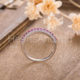 0.3ct Round Cut Simulated Ruby Half Eternity Wedding Band 14k White Gold Plated