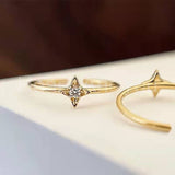0.2ct Round Cut Moissanite Dainty Starburst Minimal Ring 14k Yellow Gold Plated