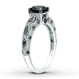 2.5ct Round Black Diamond Milgrain Trendy Engagement Ring 14k White Gold Over