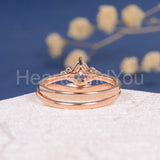 1.2ct Pear Cut Simulated Morganite Curved Band Bridal Set 14k Rose Gold Plated