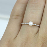 0.5ct Round Cut Diamond Pearl Accents with Solitaire Ring 14k White Gold Finish