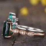 2.2ct Engagement Ring Oval Cut Green Emerald Crown Bridal Set 14k Dual Gold Over