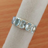2.6ct Wedding Ring Band Oval Cut Blue Aquamarine Five Stone 14k WhiteGold Finish