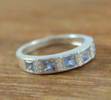 2.3ct Wedding Ring Band Princess Cut Blue Topaz Stackable 14k White Gold Finish