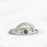 0.2ct Engagement Ring Round Cut Blue Sapphire Sun Crown 14k White Gold Finish