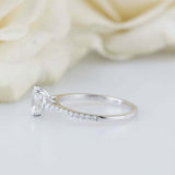 1.6ct Oval Cut Diamond 4 Prong Solitaire with Accents Ring 14k White Gold Finish