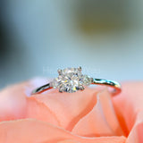 0.5ct Round Cut Moissanite Minimal Trilogy Engagement Ring 14k White Gold Plated