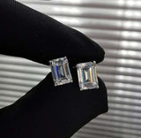 1.7ct Stud Earrings Emerald Cut Diamond Solitaire Women 14k White Gold Finish