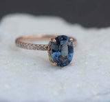 1.4ct Engagement Ring Oval Cut London Blue Topaz Hidden Halo 4k Rose Gold Finish