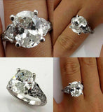 4.5ct Oval Cut Diamond Vintage Engagement Ring 14K White Gold Over Round Accents