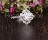 2.1ct Round Cut Moissanite Vintage-Inspired Milgrain Ring 14k White Gold Plated