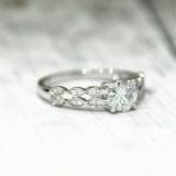 2Ct Round Cut Diamond Dual Row Shank Engagement Ring 14K White Gold Finish