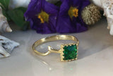 1ct Engagement Ring Princess Cut Green Emerald Crown 14k Yellow Gold Finish