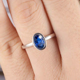1.4ct Oval Blue Sapphire Engagement Ring Bezel Set Solitaire 14k White Gold Over