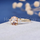 2ct Oval Cut Simulated Morganite Solitaire Round Accent Ring 14k RoseGold Plated