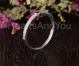 0.3ct Round Cut Simulated Sapphire Bezel Engagement Ring 14k White Gold Plated
