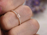 0.3ct Emerald Cut Peach Morganite Engagement Ring Minimalist 14k Rose Gold Over