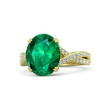 4Ct Oval Green Emerald Diamond Split Band Engagement Ring 14K Yellow Gold Finish