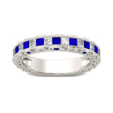 3Ct Princess Cut Blue Sapphire Milgrain Vintage Wedding Band 14K White Gold Over