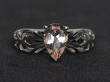2ct Pear Cut Peach Morganite Filigree Shank Solitaire Ring 14k White Gold Finish