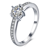 2Ct Round Cut Diamond Five Prong Solitaire with Accent Ring 14K White Gold Over