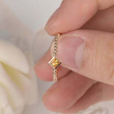 0.3ct Princess Cut Yellow Sapphire Beaded Ball Solitaire Ring 14k Rose Gold Over