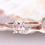1.5ct Cushion Cut Peach Morganite Solitaire Engagement Ring 14k Rose Gold Finish