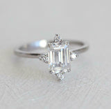 1ct Emerald Cut Diamond Engagement Ring Stylish Solitaire 14k White Gold Finish
