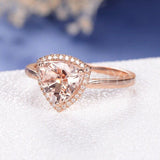 1.2ct Trillion Cut Simulated Morganite Solitaire Halo Ring 14k Rose Gold Plated