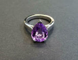 3ct Engagement Ring Pear Cut Purple Amethyst Solitaire 14k White Gold Finish